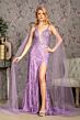 GLS by Gloria GL3369 Beaded Plunging Neck Sheer Streamer Dress