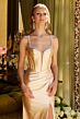 Elizabeth K GL3538 Double Strap High Slit Gold Dress
