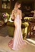 Elizabeth K GL3538 Double Strap High Slit Gold Dress
