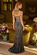 GLS by Gloria GL3569 Fringe Neckline High Slit Lace-Up Dress