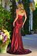 Elizabeth K GL3589 Pleated Corset High Slit Metallic Dress