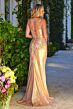 Elizabeth K GL3590 Corset Top High Slit Metallic Dress