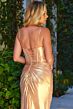 Elizabeth K GL3590 Corset Top High Slit Metallic Dress