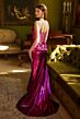 Elizabeth K GL3597 Illusion Top Plunging Neck Metallic Dress