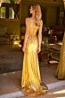 Elizabeth K GL3597 Illusion Top Plunging Neck Metallic Dress