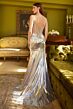 Elizabeth K GL3597 Illusion Top Plunging Neck Metallic Dress