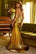 Elizabeth K GL3598 Draped Neckline Strapless Metallic Dress