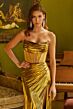 Elizabeth K GL3598 Draped Neckline Strapless Metallic Dress