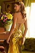 Elizabeth K GL3598 Draped Neckline Strapless Metallic Dress