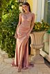 Elizabeth K GL3600 Embellished Corset Slit Skirt Dress