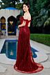 Elizabeth K GL3620 High Slit Illusion Corset Glitter Dress