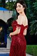 Elizabeth K GL3620 High Slit Illusion Corset Glitter Dress