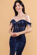 Elizabeth K GL3620 High Slit Illusion Corset Glitter Dress
