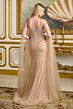 Elizabeth K GL3665 Cape Sleeve Embellished Champagne Dress