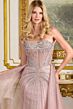 Elizabeth K GL3668 Dusty Rose Peak-A-Boo Neckline with Overskirt Dress