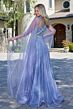 Elizabeth K GL3669 Halter Neckline Cape Sleeve Dusty Blue Dress