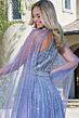 Elizabeth K GL3669 Halter Neckline Cape Sleeve Dusty Blue Dress