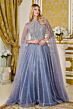 Elizabeth K GL3669 Halter Neckline Cape Sleeve Dusty Blue Dress