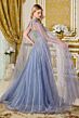 Elizabeth K GL3669 Halter Neckline Cape Sleeve Dusty Blue Dress