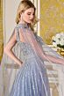 Elizabeth K GL3669 Halter Neckline Cape Sleeve Dusty Blue Dress