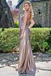 Elizabeth K GL3677 Spaghetti Strap Satin Skirt High Slit Dress