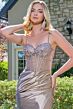 Elizabeth K GL3677 Spaghetti Strap Satin Skirt High Slit Dress