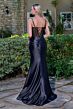 Elizabeth K GL3677 Spaghetti Strap Satin Skirt High Slit Dress