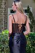 Elizabeth K GL3677 Spaghetti Strap Satin Skirt High Slit Dress