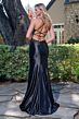Elizabeth K GL3678 Black Plunging Neckline Spaghetti Strap Dress