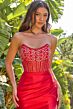 Elizabeth K GL3679 High Slit Strapless Lace-Up Dress