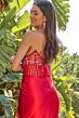 Elizabeth K GL3679 High Slit Strapless Lace-Up Dress
