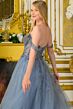 Elizabeth K GL3682 Dusty Blue High Slit Off The Shoulder Dress