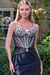 Elizabeth K GL3686 Mocha Gold Satin Skirt Fit and Flare Dress