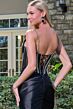 Elizabeth K GL3686 Mocha Gold Satin Skirt Fit and Flare Dress