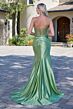 Elizabeth K GL3688 Spaghetti Strap High Slit Fit and Flare Dress