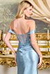 Elizabeth K GL3689 Dusty Blue Slit Skirt Off The Shoulder Dress