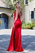 Elizabeth K GL3690 Red Strapless with Side Tail Dress