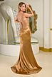Elizabeth K GL3694 High Slit Satin Skirt Gold Dress