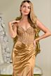 Elizabeth K GL3694 High Slit Satin Skirt Gold Dress