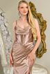 Elizabeth K GL3701 Smoky Blue High Slit Spaghetti Strap Dress
