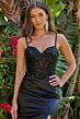 Elizabeth K GL3702 Black High Slit Sweetheart Neckline Dress