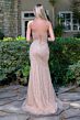 Elizabeth K GL3703 Champagne Embellished High Slit Dress