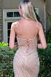 Elizabeth K GL3703 Champagne Embellished High Slit Dress