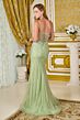 Elizabeth K GL3703 Champagne Embellished High Slit Dress