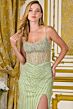 Elizabeth K GL3703 Champagne Embellished High Slit Dress