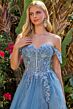 Elizabeth K GL3719 Dusty Blue Off The Shoulder A-Line Dress