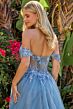 Elizabeth K GL3719 Dusty Blue Off The Shoulder A-Line Dress