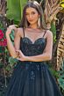 Elizabeth K GL3750 Black Spaghetti Strap A-Line Dress