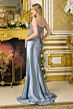 Elizabeth K GL3789 High Slit Beaded Bodice Lace-Up Dress