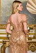 Elizabeth K GL3799 Gold High Slit Cold-Shoulder Dress